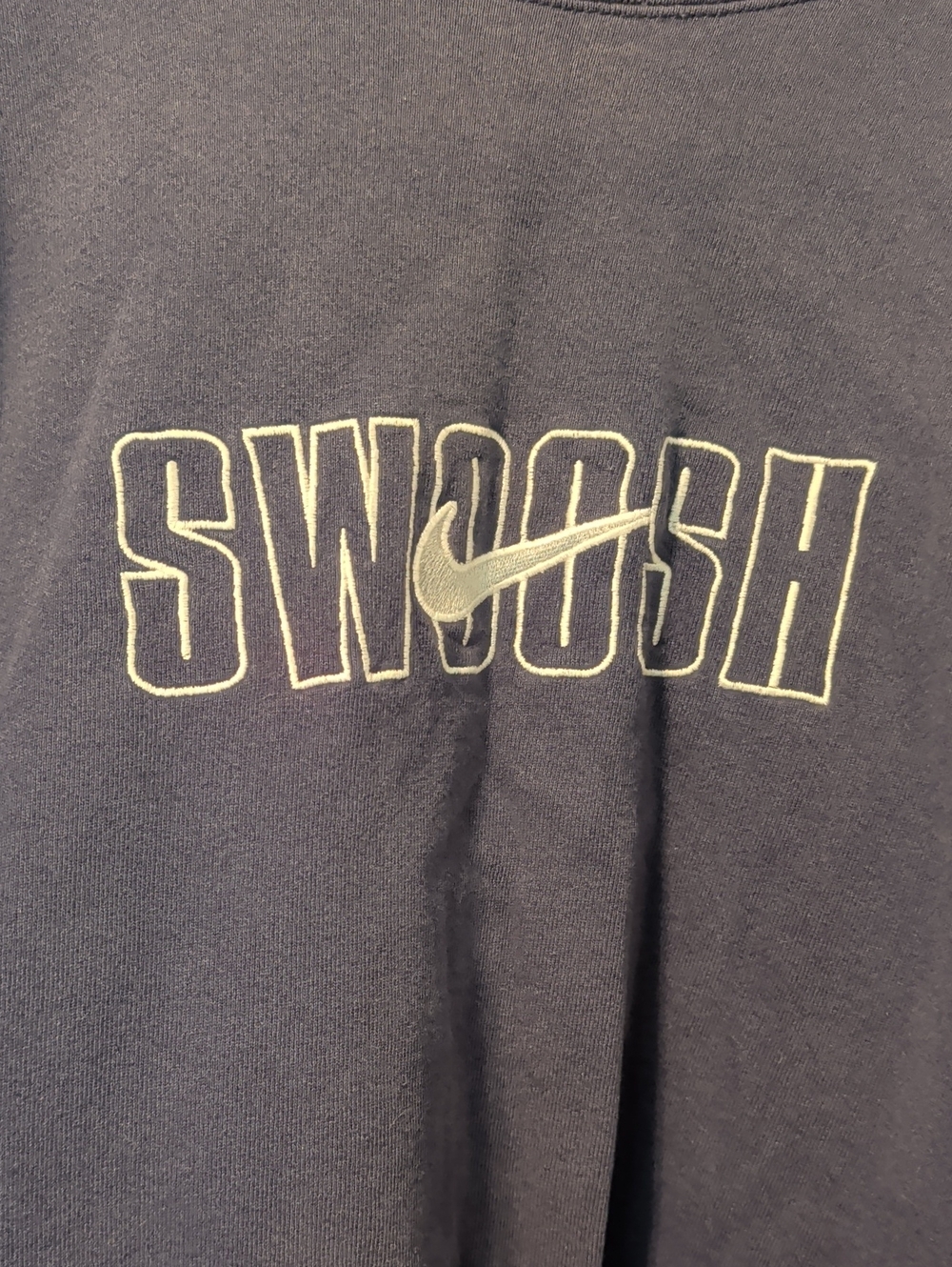Vintage Nike Navy Crewneck Sweatshirt with Contrasting SWOOSH Outline